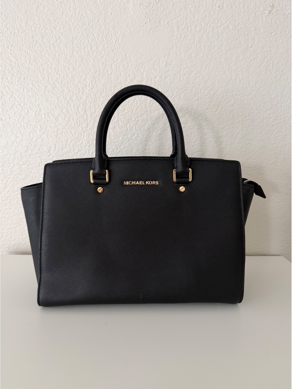 Michael Kors Black Saffiano Leather Satchel Handbag selma